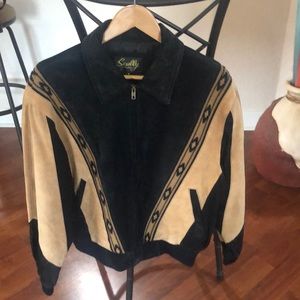 Suede bomber jacket. Black and Tan